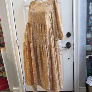 CODE MODE yellow FLORAL  shirring layered dress Sz L